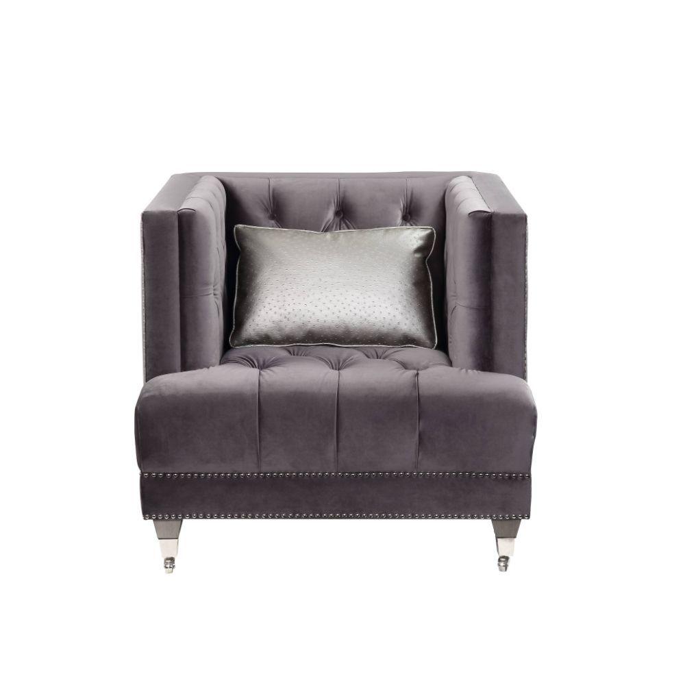 ACME - Hegio - Chair - Gray Velvet - 5th Avenue Furniture