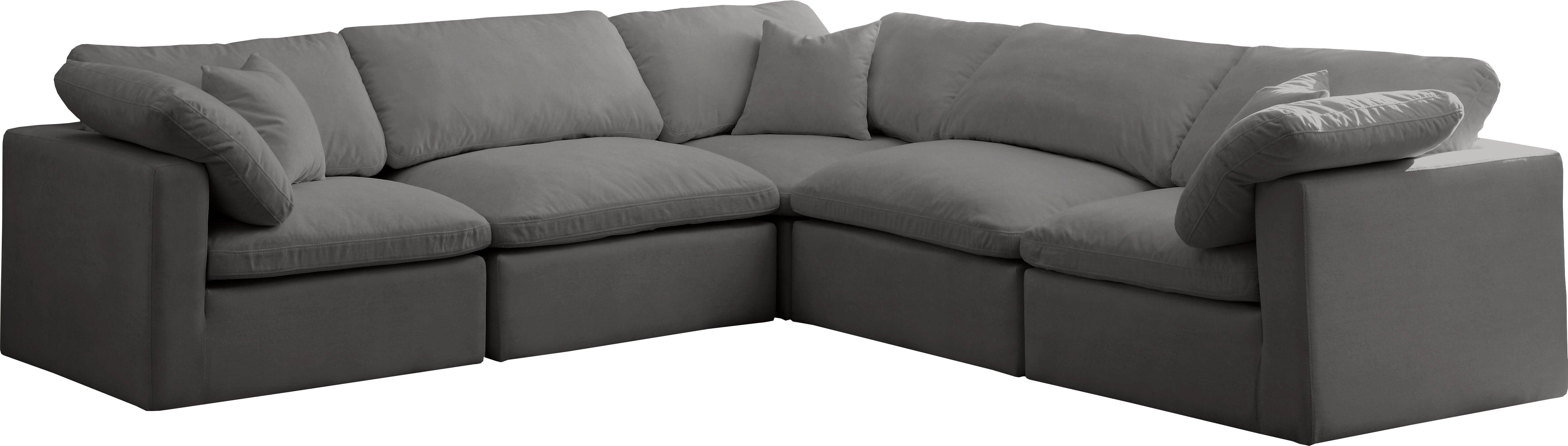 Meridian Furniture - Plush - Velvet Standart Comfort 5 Piece Modular Sectional - Grey - 5th Avenue Furniture