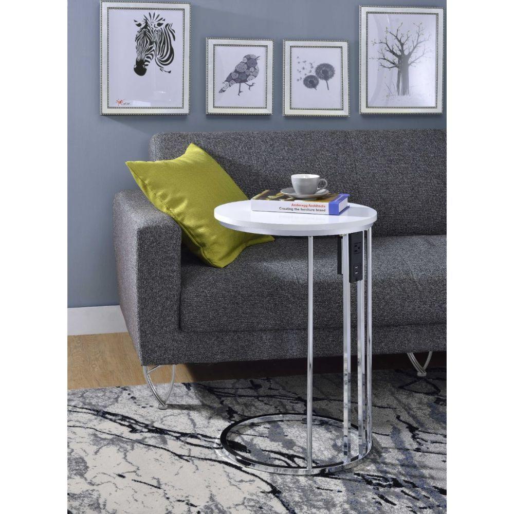ACME - Litten - Accent Table - Cream & Chrome - 5th Avenue Furniture