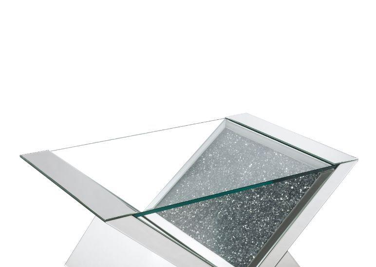 ACME - Noralie - Coffee Table - Clear Glass, Mirrored & Faux Diamonds - 5th Avenue Furniture
