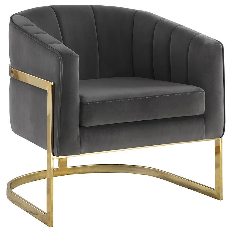 CoasterElevations - Joey - Tufted Barrel Accent Chair - Dark Gray And Gold - 5th Avenue Furniture