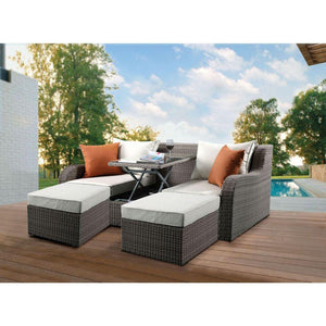 ACME - Salena - Patio Sofa & Ottoman - Beige Fabric & Gray Wicker - 30" - 5th Avenue Furniture