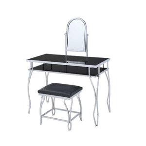 ACME - Carene - Vanity Desk - Black PU & Chrome - 5th Avenue Furniture