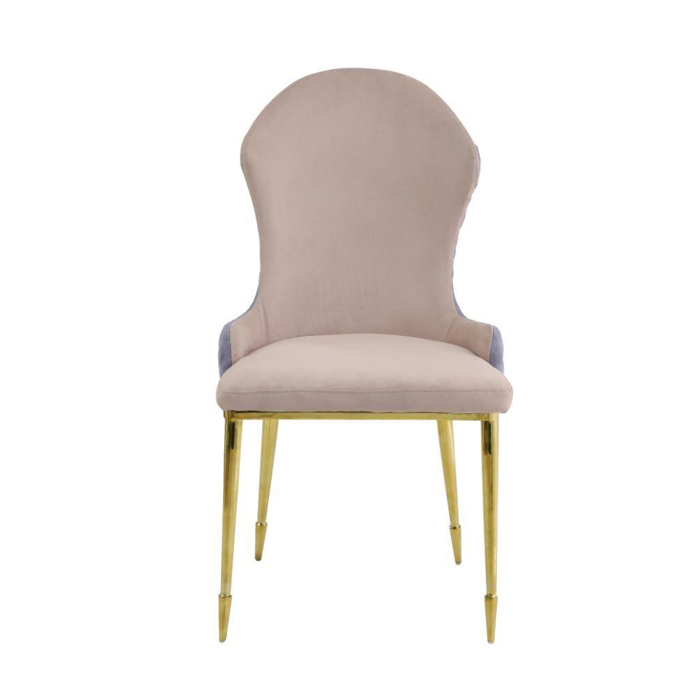 ACME - Caolan - Side Chair (Set of 2) - Tan, Lavender Fabric & Gold - 5th Avenue Furniture