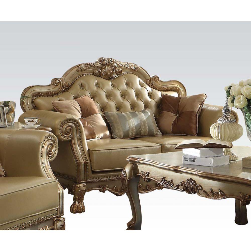 ACME - Dresden - Loveseat - Bone PU & Gold Patina - 5th Avenue Furniture