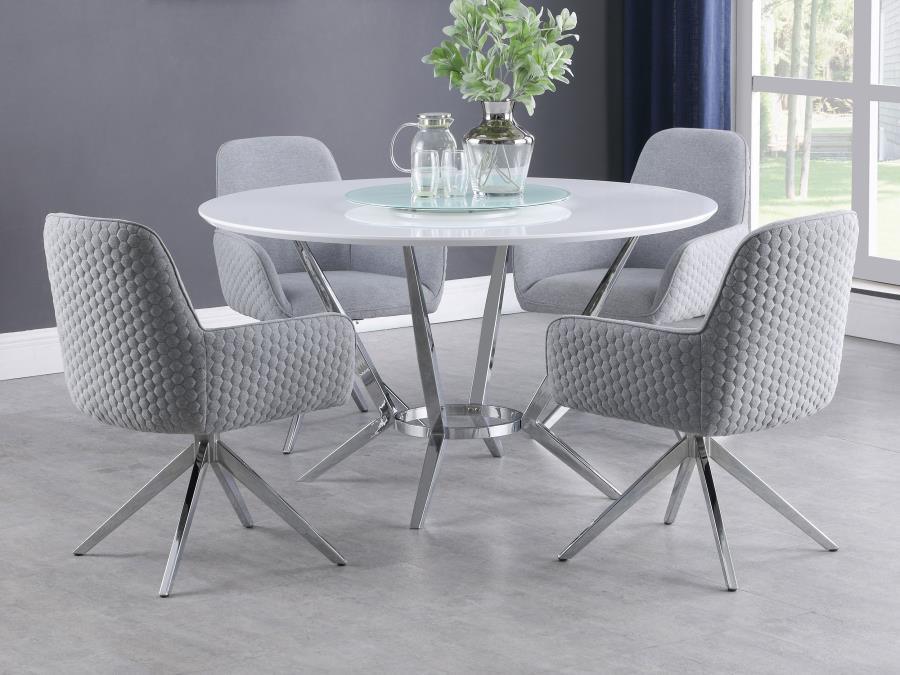 CoasterElevations - Abby - Round Dining Table With Lazy Susan - White And Chrome - 5th Avenue Furniture