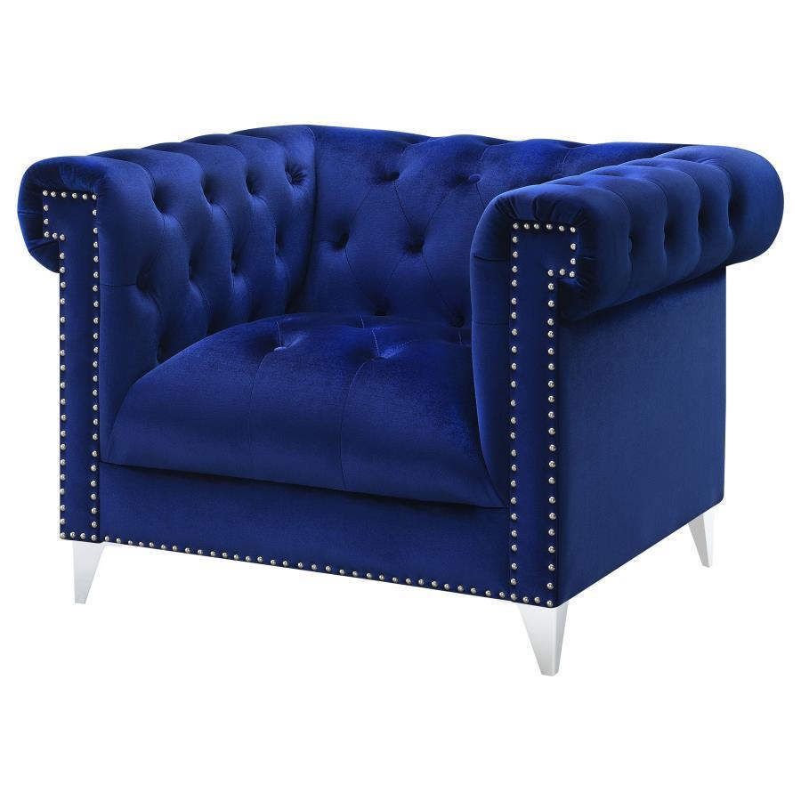 CoasterEssence - Bleker - Tufted Tuxedo Arm Chair - Blue - 5th Avenue Furniture