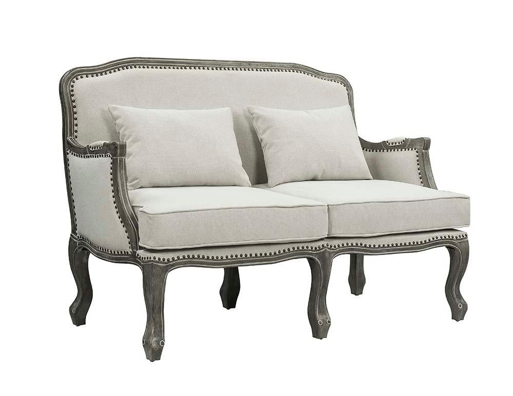 ACME - Tania - Loveseat - Cream Linen & Brown Finish - 5th Avenue Furniture