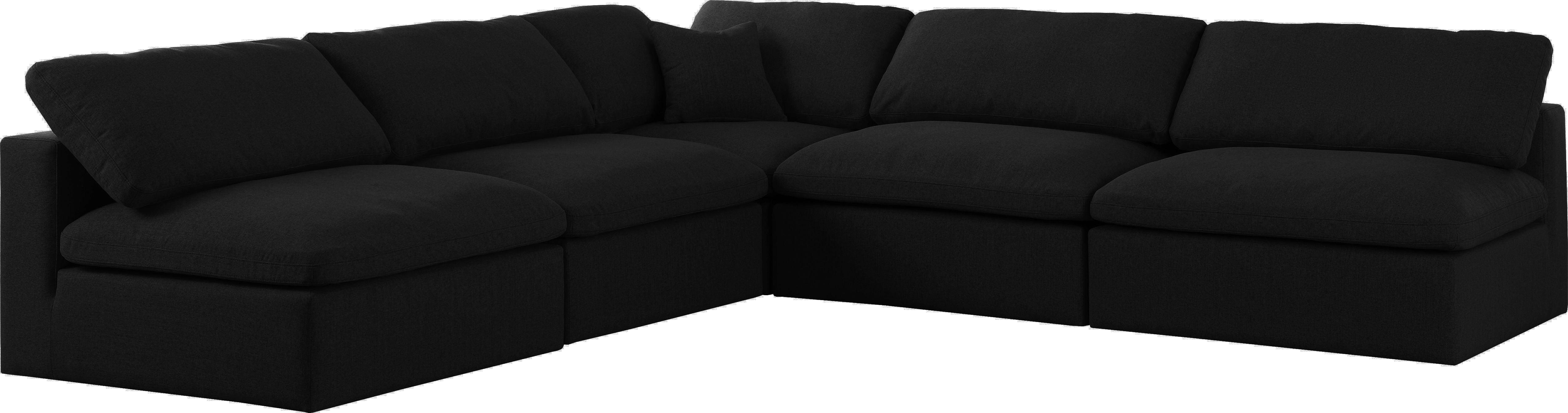 Meridian Furniture - Serene - Linen Textured Fabric Deluxe Comfort 5 Piece Modular Sectional - Black - 5th Avenue Furniture