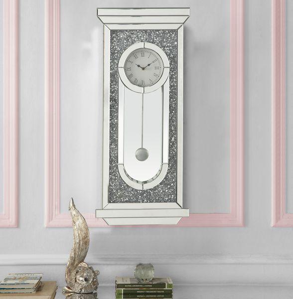 ACME - Noralie - Wall Clock - Mirrored & Faux Diamonds - 34" - 5th Avenue Furniture