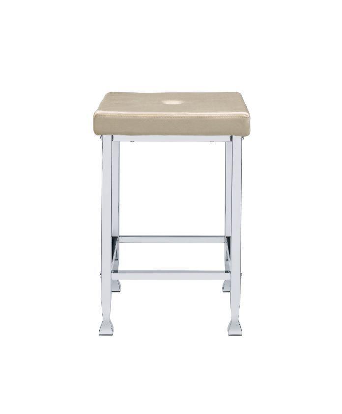 ACME - Raine - Stool (Set of 2) - Beige Velvet & Chrome Finish - 5th Avenue Furniture