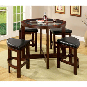 Furniture of America - Crystal Cove - 5 Piece Round Counter Height Table Set (K/D) - Dark Walnut - 5th Avenue Furniture