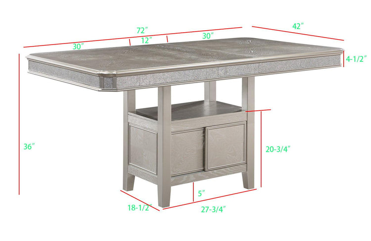 Crown Mark - Klina - Counter Height Table (1 X 12 Leaf) - Pearl Silver - 5th Avenue Furniture