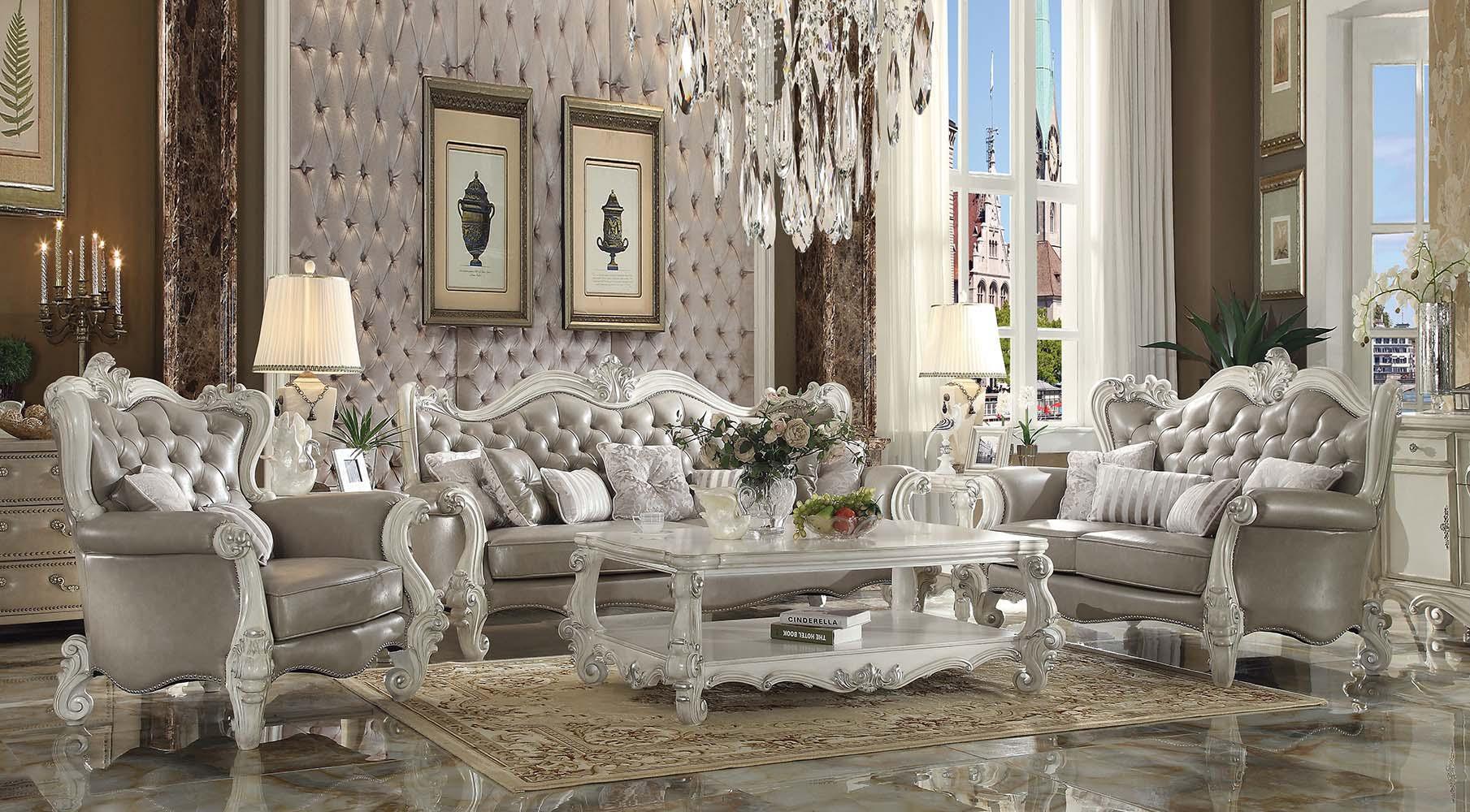 ACME - Versailles - Loveseat - Vintage Gray PU & Bone White - 50" - 5th Avenue Furniture