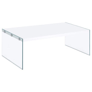 Coaster Fine Furniture - Opal - Rectangular Coffee Table With Clear Glass Legs - White High Gloss - 5th Avenue Furniture