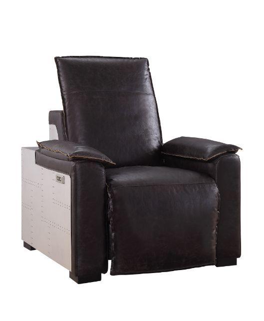 ACME - Nernoss - Recliner - Dark Grain Brown Leather & Aluminum - 5th Avenue Furniture