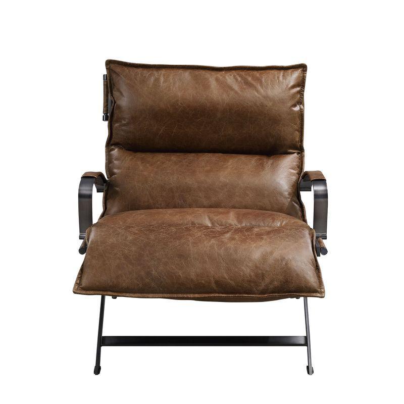 ACME - Zulgaz - Accent Chair - Cocoa Top Grain Leather & Matt Iron Finish - 5th Avenue Furniture