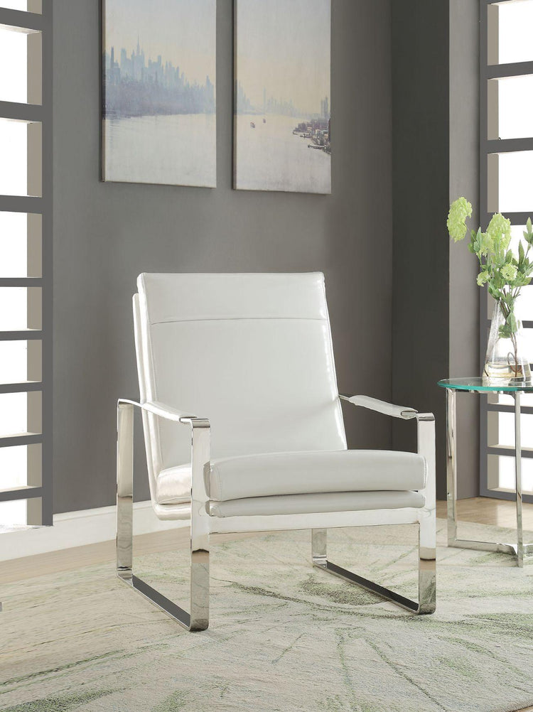 ACME - Rafael - Accent Chair - White PU & Stainless Steel - 5th Avenue Furniture