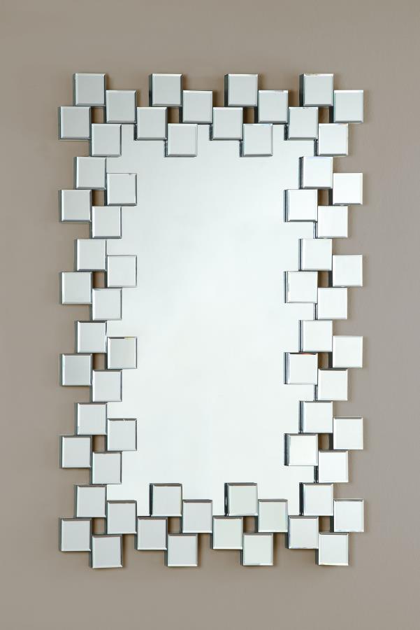 CoasterEssence - Pamela - Frameless Wall Mirror With Staggered Tiles - Silver - 5th Avenue Furniture