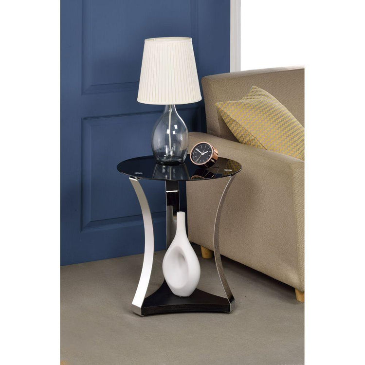 ACME - Geiger - End Table - Chrome & Black Glass - 5th Avenue Furniture