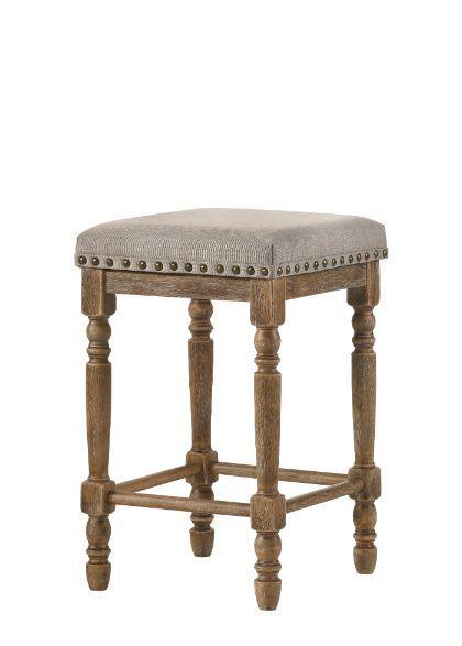 ACME - Farsiris - Stool (Set of 2) - Beige Fabric & Weathered Oak Finish - 5th Avenue Furniture