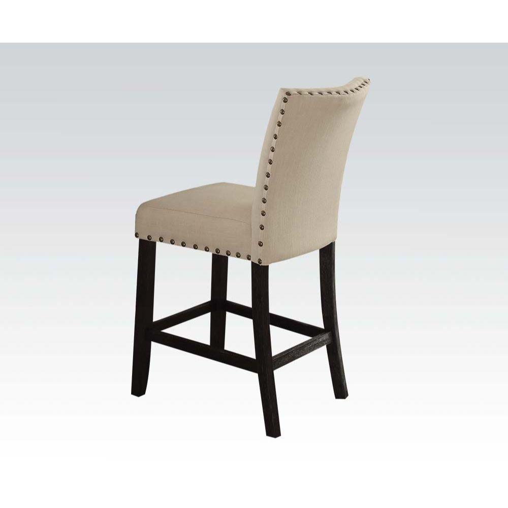 ACME - Nolan - Counter Height Chair (Set of 2) - Linen & Salvage Dark Oak - 5th Avenue Furniture