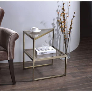 ACME - Treva - End Table - Antique Gold & Smoky Glass - 5th Avenue Furniture