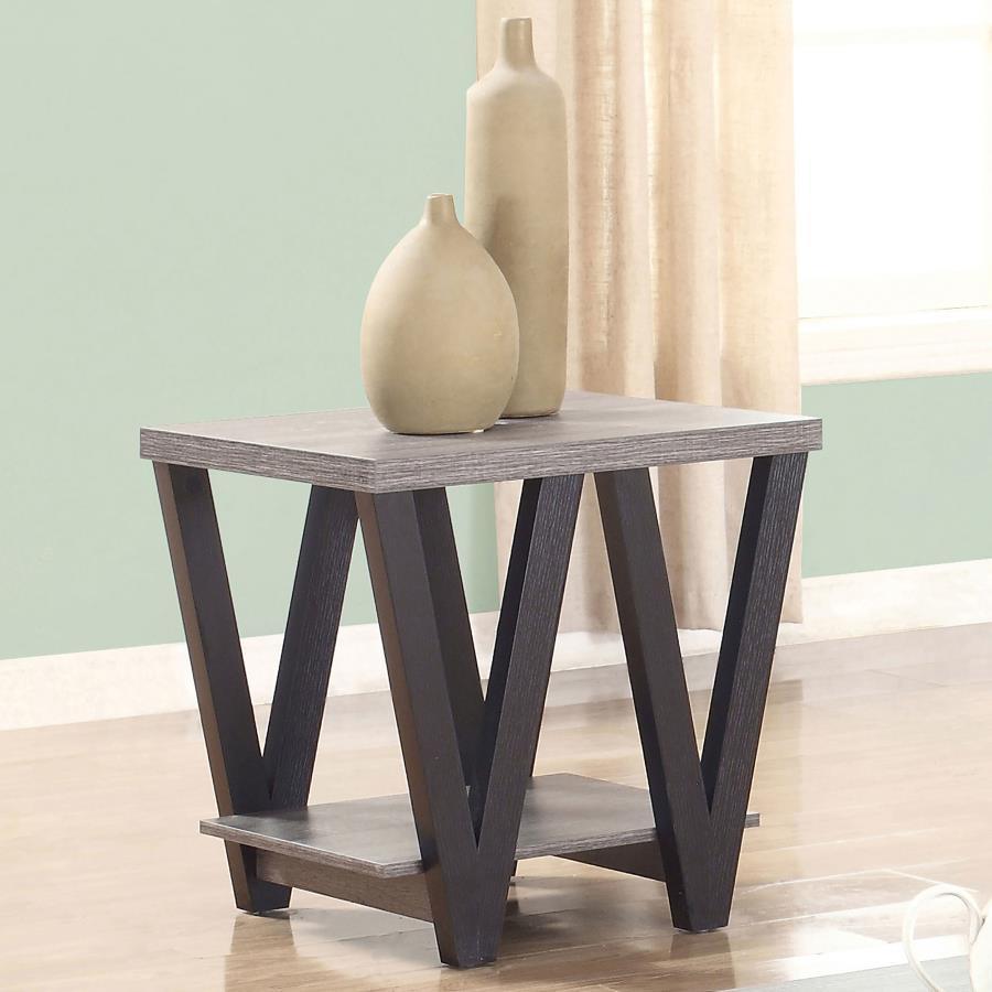 CoasterEveryday - Stevens - V-Shaped End Table - Black And Antique Gray - 5th Avenue Furniture