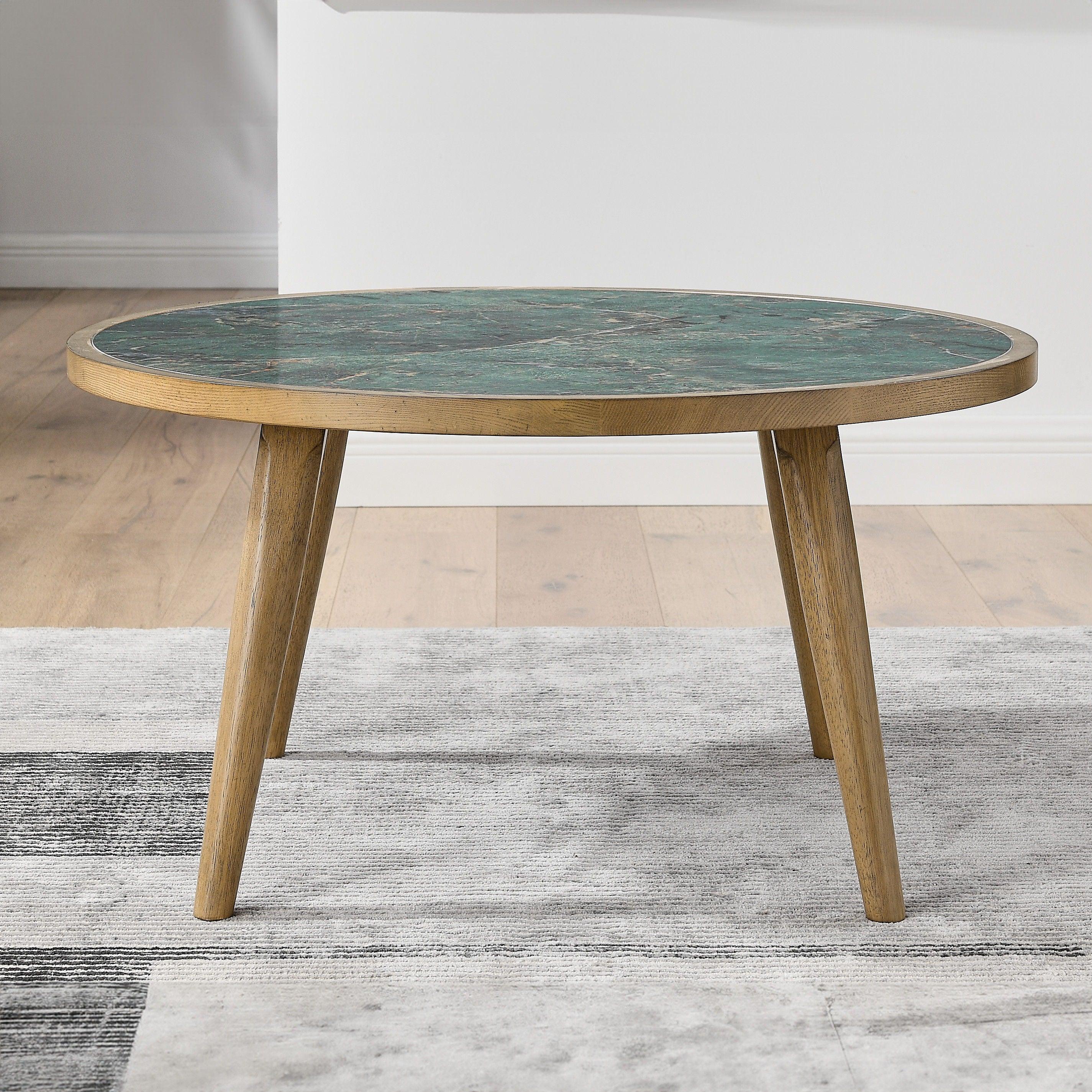 Steve Silver Furniture - Novato - Cocktail Table With Sintered Stone Inlay Top - Green / Light Brown - 5th Avenue Furniture