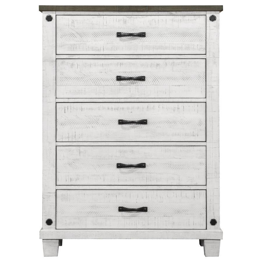 Coaster Fine Furniture - Lilith - 5-Drawer Chest Distressed - Distressed Gray And White - 5th Avenue Furniture