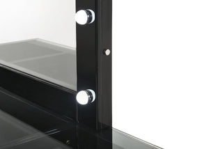 Crown Mark - Avery - Vanity Desk With Glass Top, Led Mirror & Stool - Black - 5th Avenue Furniture