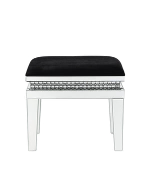 ACME - Lotus - Vanity Stool - Black Fabric, Mirrored & Faux Crystals - 5th Avenue Furniture