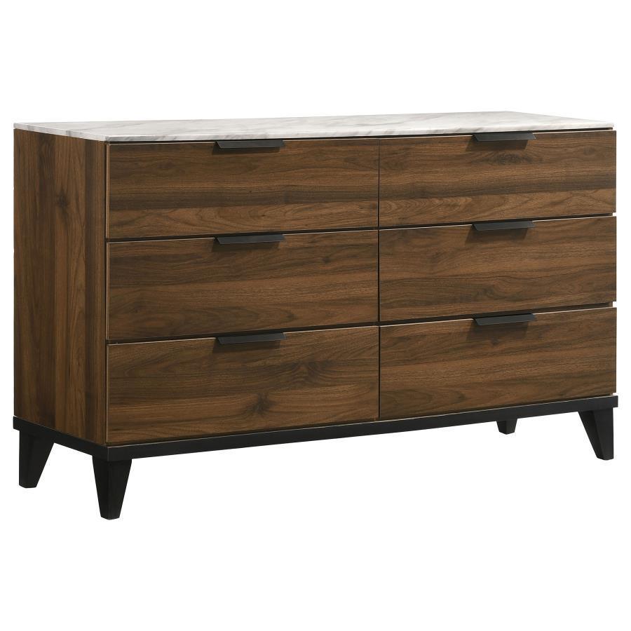 CoasterEveryday - Mays - 6-Drawer Dresser With Faux Marble Top - Walnut Brown - 5th Avenue Furniture