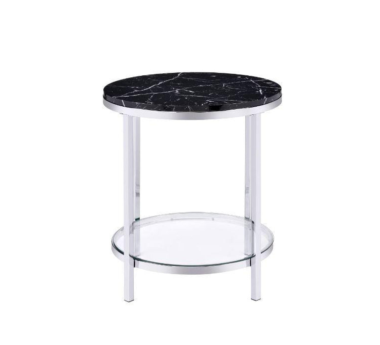 ACME - Virlana - End Table - Faux Black Marble & Chrome Finish - 5th Avenue Furniture