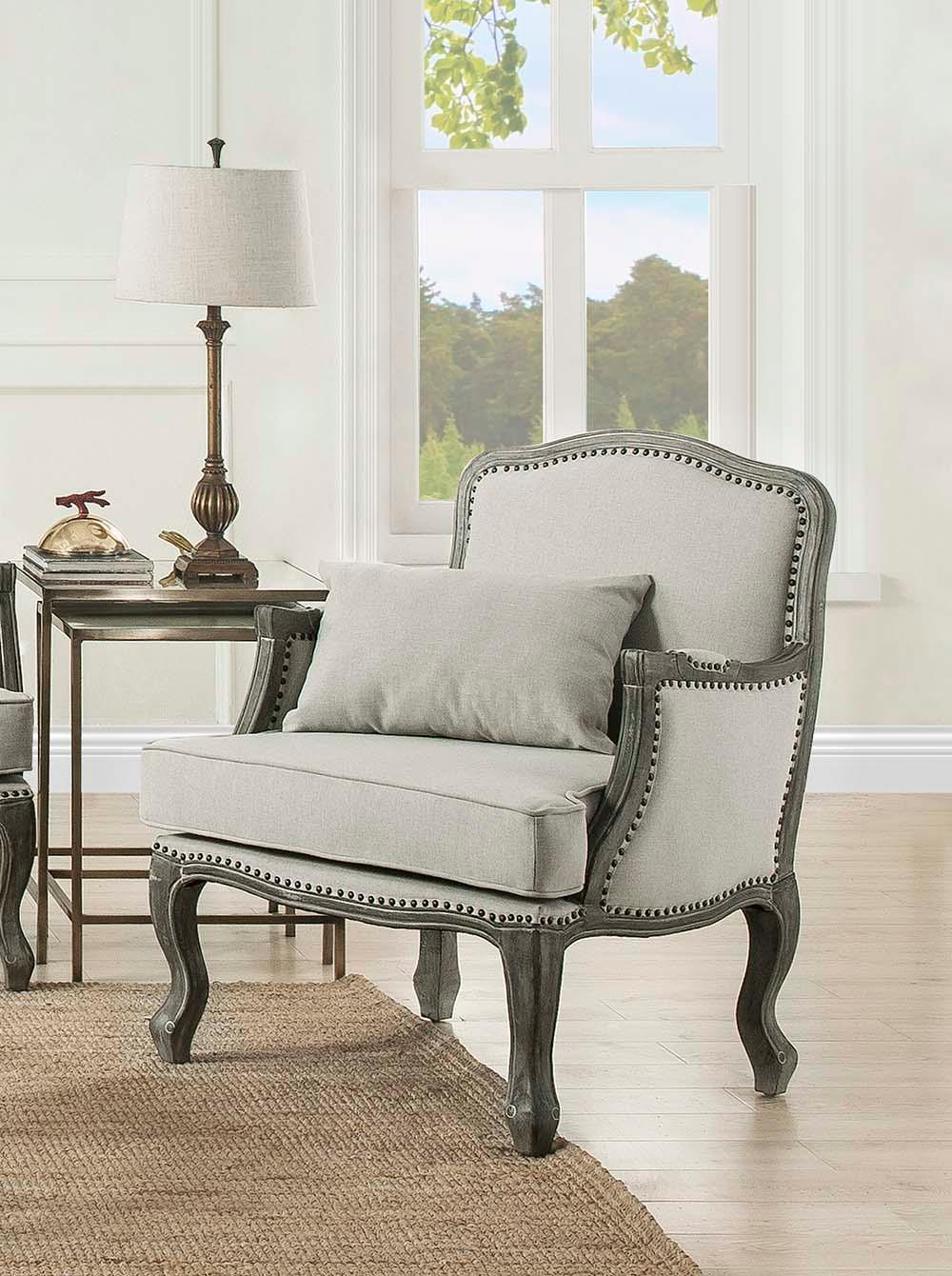 ACME - Tania - Chair - Cream Linen & Brown Finish - 5th Avenue Furniture