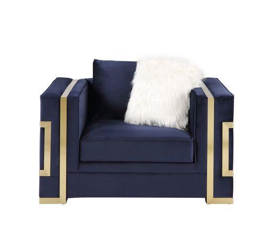 ACME - Virrux - Chair - Blue Velvet & Gold Finish - 5th Avenue Furniture
