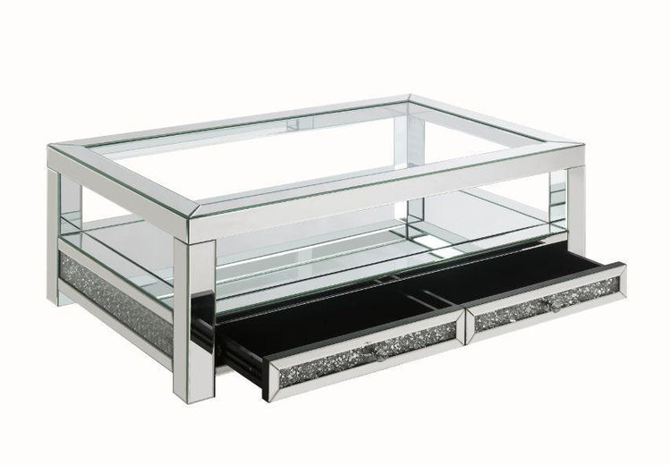 ACME - Noralie - Coffee Table With 2 Drawers - Mirrored & Faux Diamonds - 18" - 5th Avenue Furniture