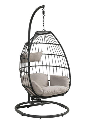 ACME - Oldi - Patio Swing Chair - Beige Fabric & Black Wicker - 5th Avenue Furniture