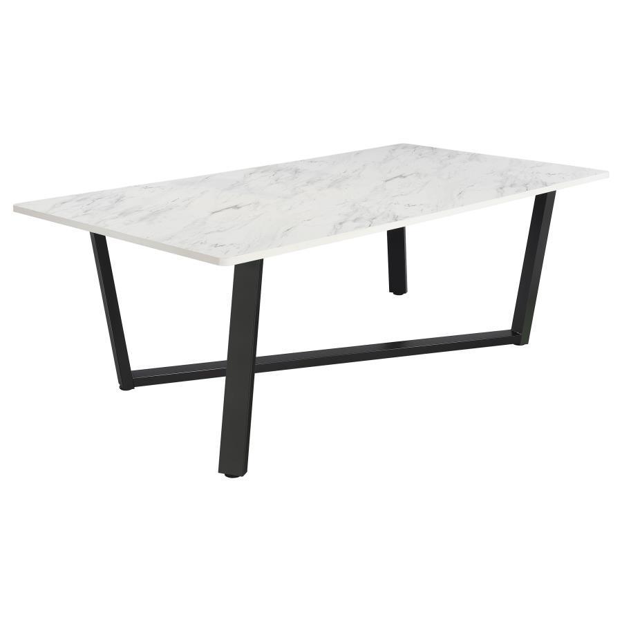 CoasterEssence - Mayer - Rectangular Dining Table Faux Marble - White And Gunmetal - 5th Avenue Furniture