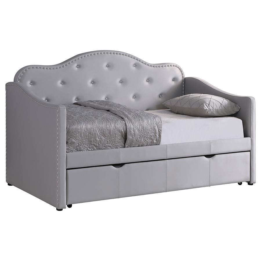 CoasterEveryday - Elmore - Upholstered Twin Daybed With Trundle - Pearlescent Gray - 5th Avenue Furniture