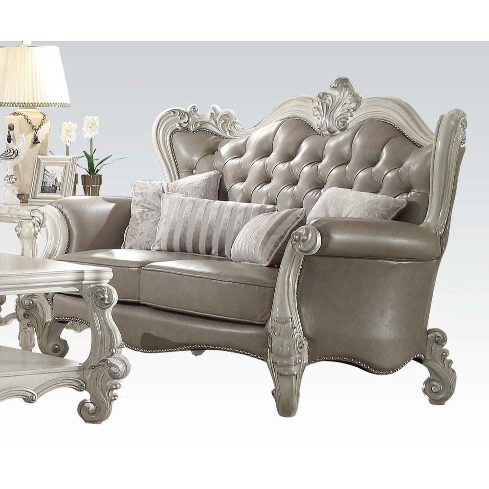 ACME - Versailles - Loveseat - Vintage Gray PU & Bone White - 50" - 5th Avenue Furniture