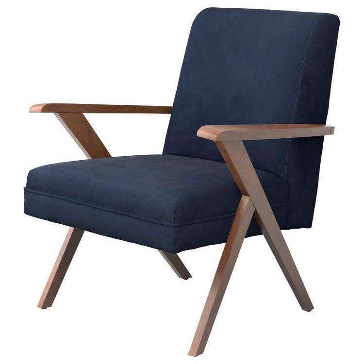 CoasterEssence - Cheryl - Wooden Arms Accent Chair - Dark Blue And Walnut - 5th Avenue Furniture