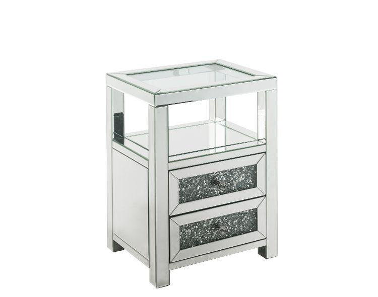 ACME - Noralie - Accent Table - Clear Glass, Mirrored & Faux Diamonds - 26" - 5th Avenue Furniture