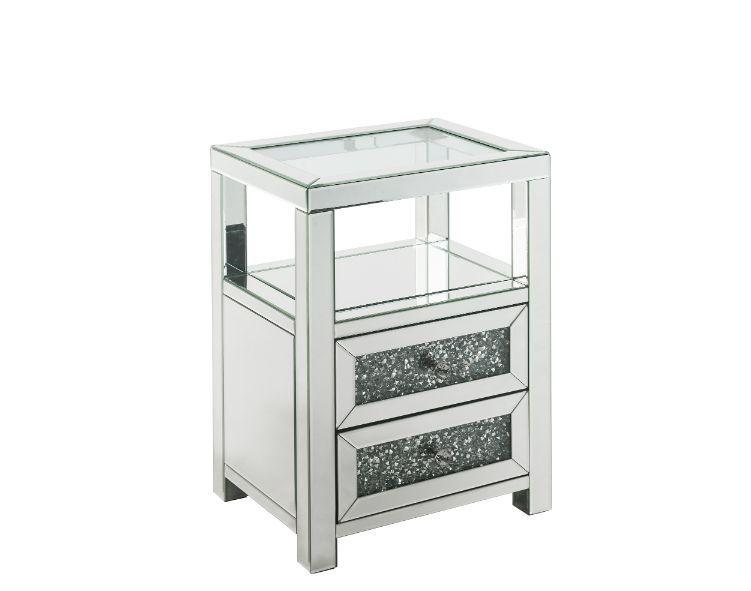 ACME - Noralie - Accent Table - Clear Glass, Mirrored & Faux Diamonds - 26" - 5th Avenue Furniture