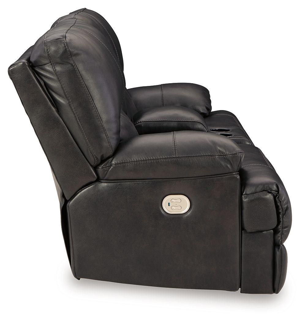 Signature Design by Ashley® - Mountainous - Eclipse - Power Reclining Loveseat With Console /Adj Headrest - 5th Avenue Furniture