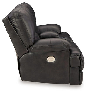 Signature Design by Ashley® - Mountainous - Eclipse - Power Reclining Loveseat With Console /Adj Headrest - 5th Avenue Furniture