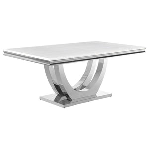 CoasterElevations - Kerwin - Rectangle Faux Marble Top Dining Table - White And Chrome - 5th Avenue Furniture