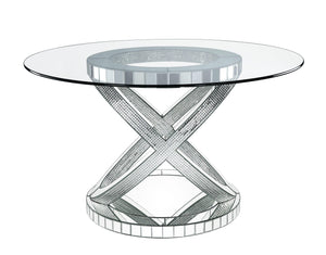 ACME - Ornat - Dining Table - Clear Glass, Mirrored & Faux Diamonds - 31" - 5th Avenue Furniture