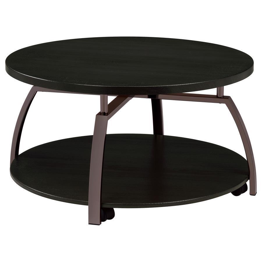 CoasterEssence - Dacre - Round Coffee Table - Dark Gray And Black Nickel - 5th Avenue Furniture