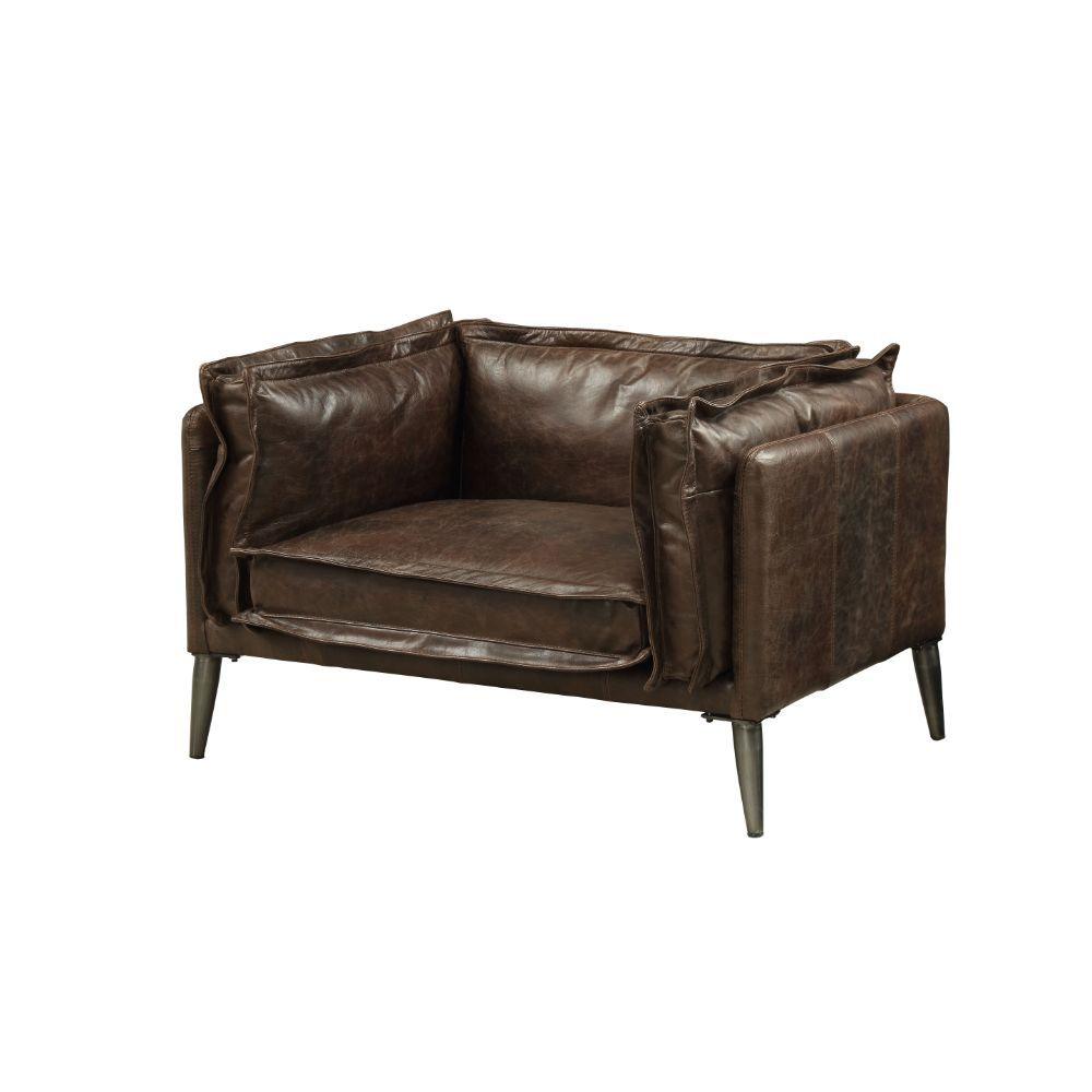 ACME - Porchester - Chair - Distress Chocolate Top Grain Leather - 5th Avenue Furniture